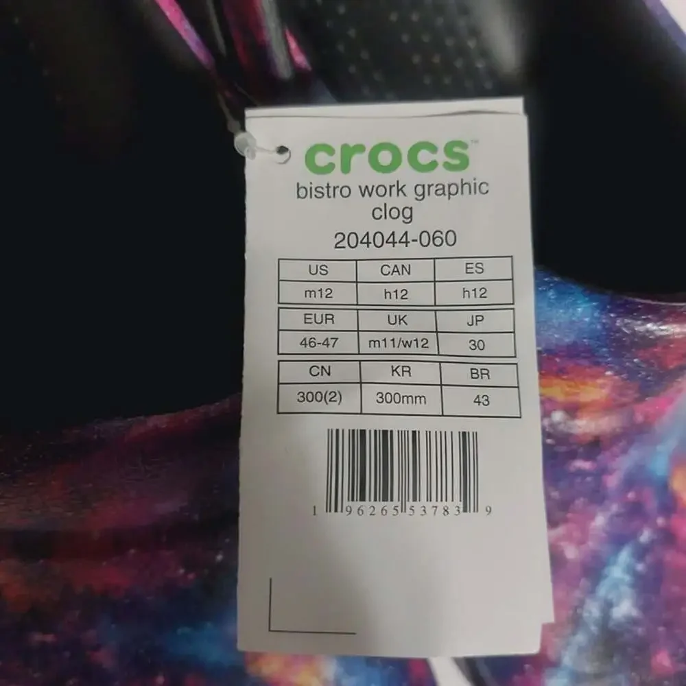 Crocs Bistro Work Graphic Clogs Mens 12 Galaxy Space Slip Resistant Work Shoes